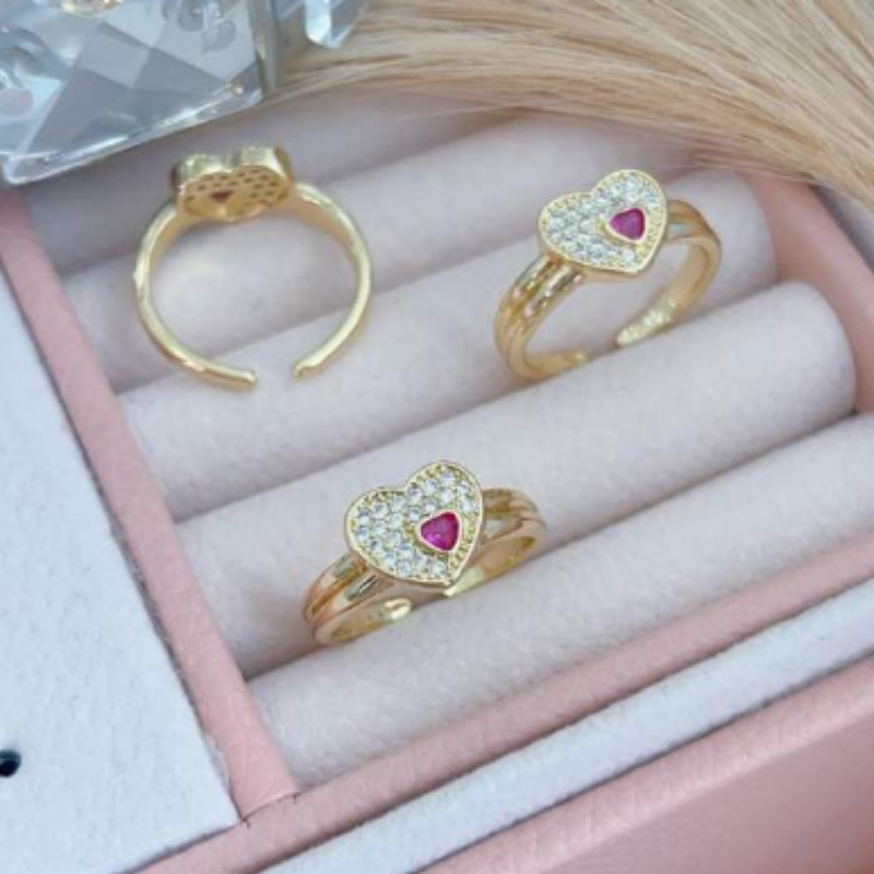Anillo corazón fucsia